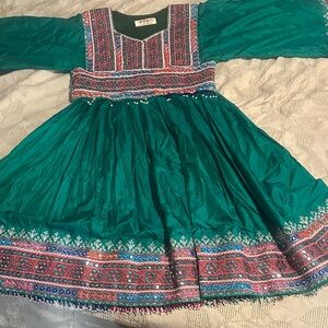 Afghani/ Indian style Emerald green embroidered 3 piece outfit